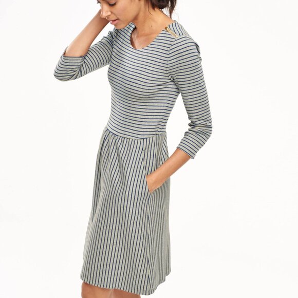 BODEN gray navy stripe 3/4 sleeve knit Janie dress with zipper accents - 4L